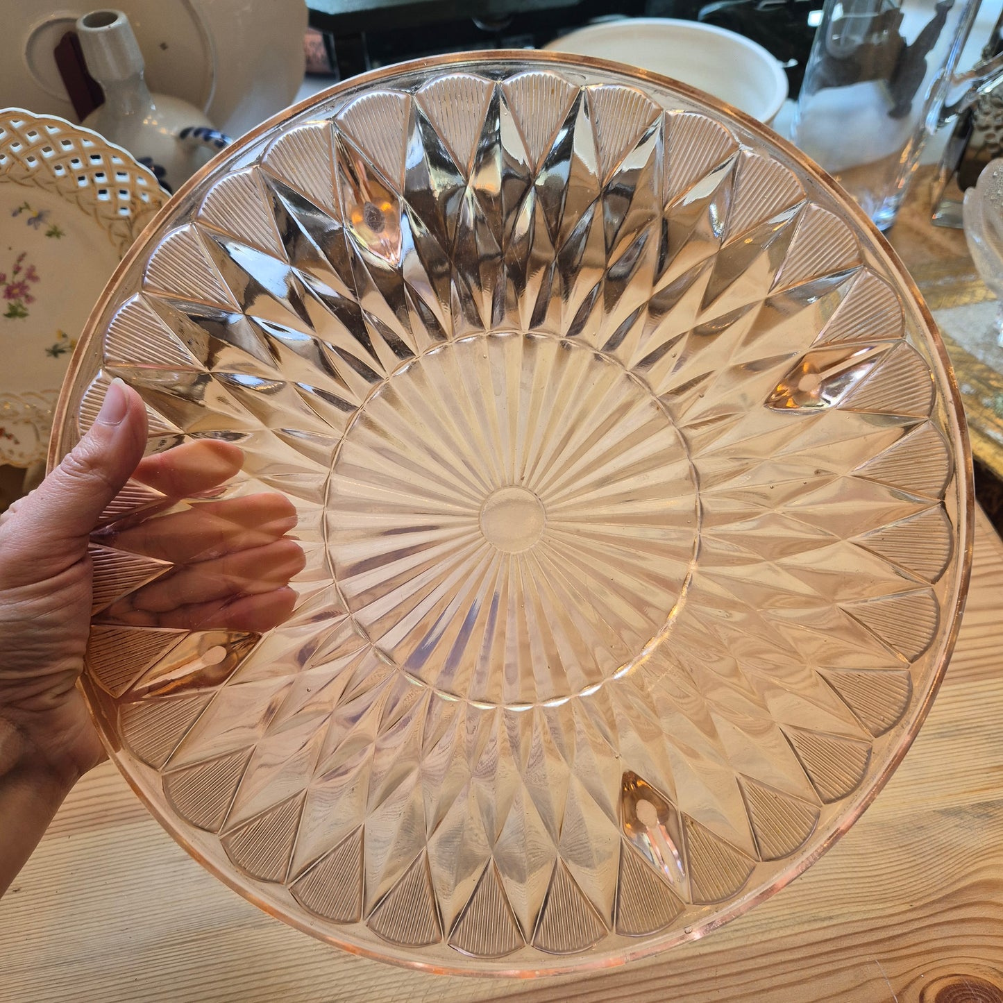 Vintage Glas Kuchenplatte/Tortenplatte 70er/80er Jahre leicht rosa