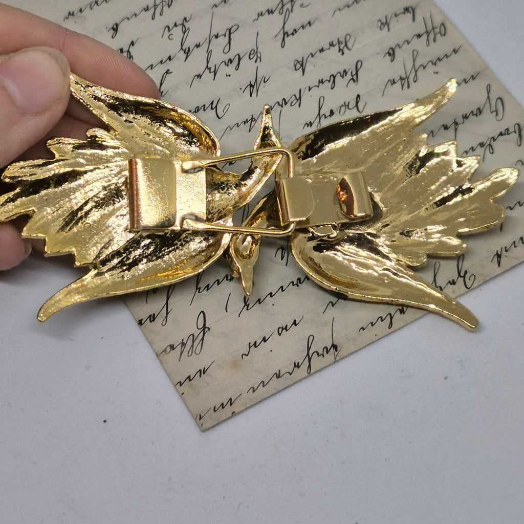 Vintage Gürtelschnalle 2-Teilig Trachtenschnalle Taillengürtel aus den 80ern-Handmade aus Berlin gold grau Schwan Kranich Vogel