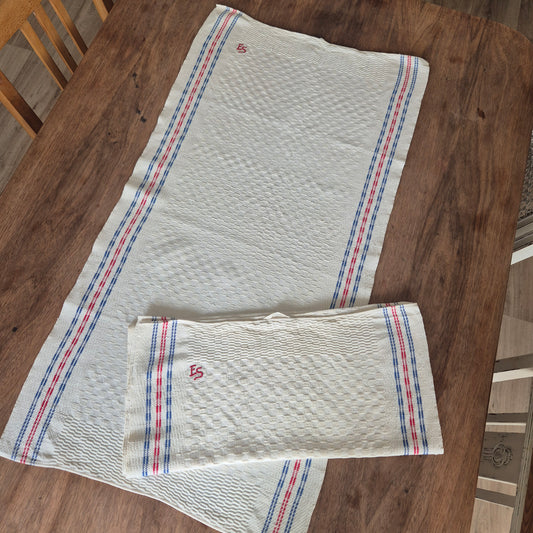2x Antike Leinen Küchen-& Geschirrtücher Monogramm E.S. 45x90cm