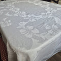 Antike Jugendstil Damast Baumwolle Tischdecke Weiß 135x170cm Schleifenmotiv Monogramm A.P.
