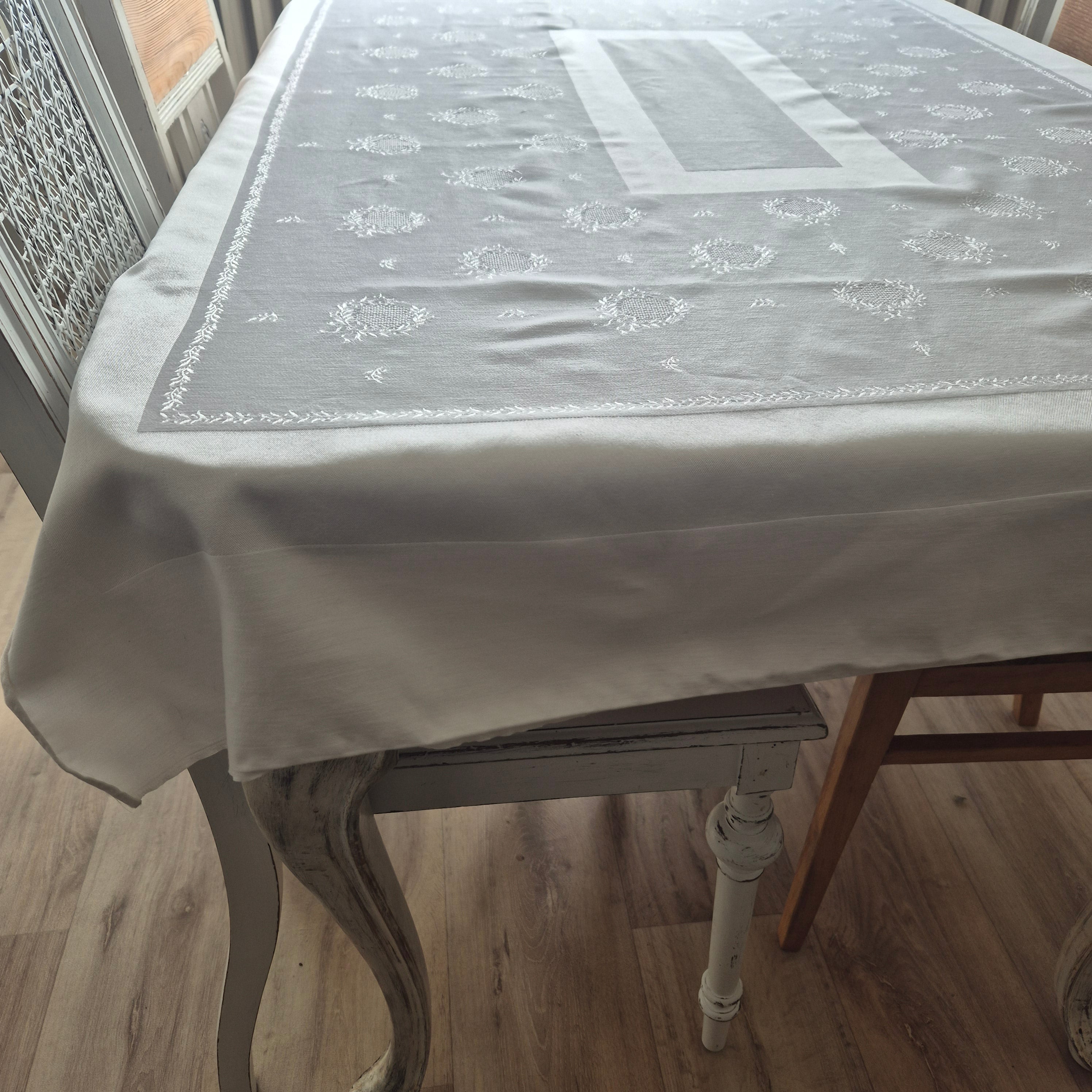 Vintage Tischdecke Damast weiß 105x150cm Art Jugendstil