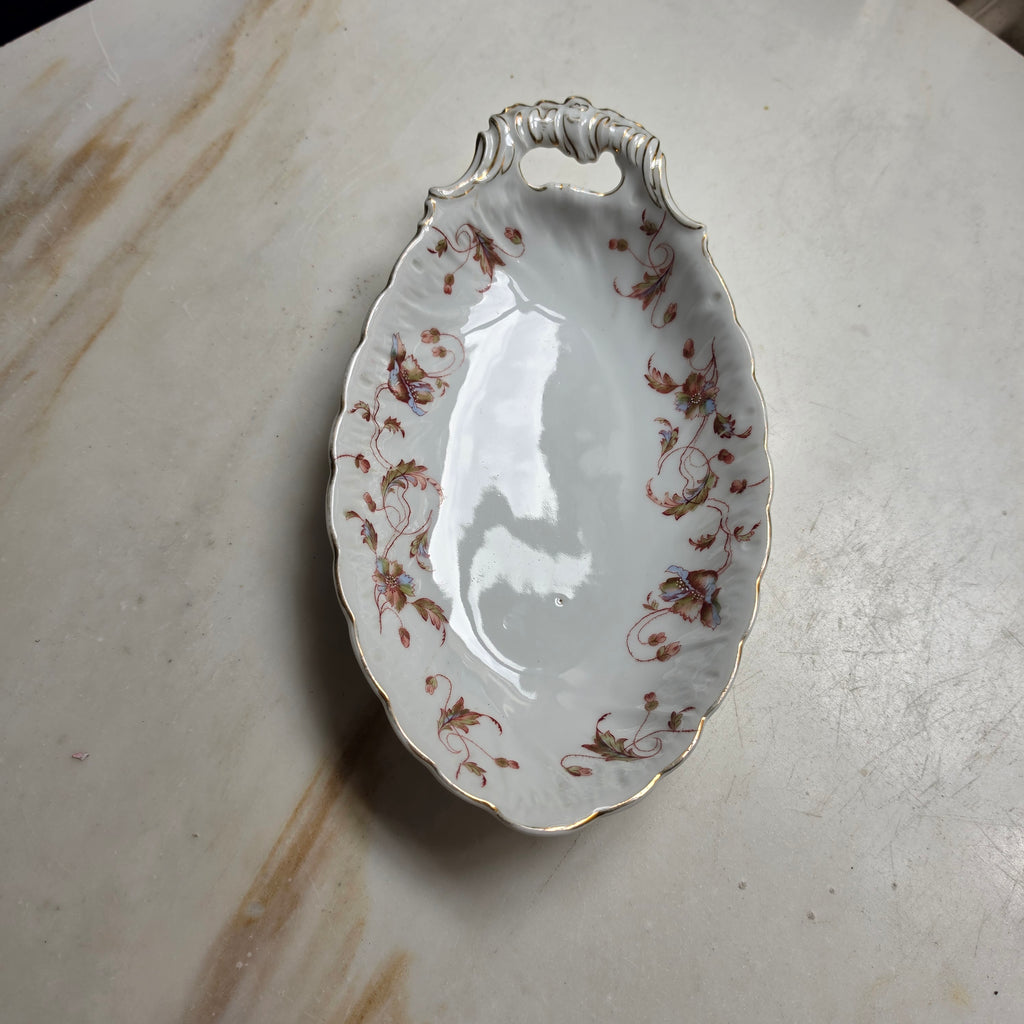 Antike Porzellan-Anbietschale mit floralem Dekor & Goldrand – Vintage Servierschale - Oval