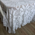 Große Vintage Häkeldecke Weiß - Handgearbeitete Filethäkel-Tischdecke Boho-Chic 235x250cm