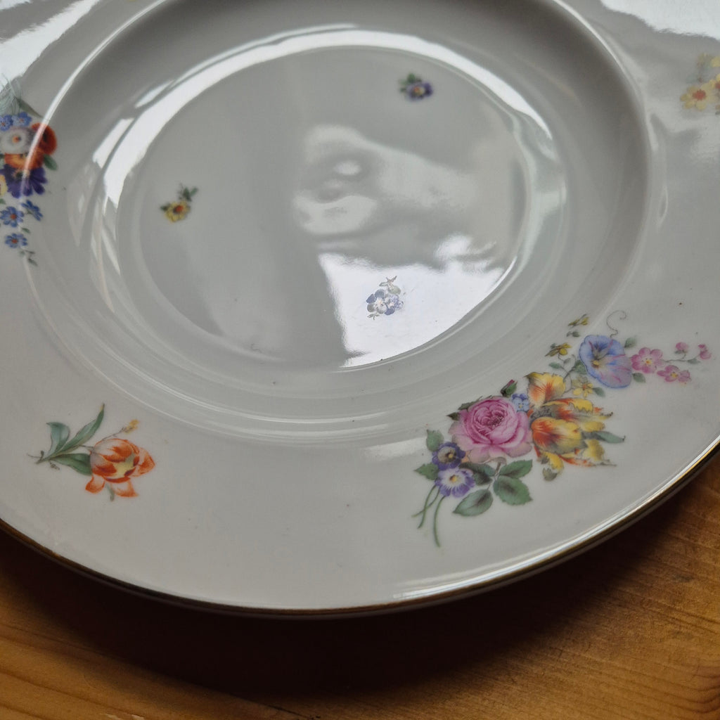 6x Antike Suppenteller Blumendekor weiß Goldrand Rosenthal