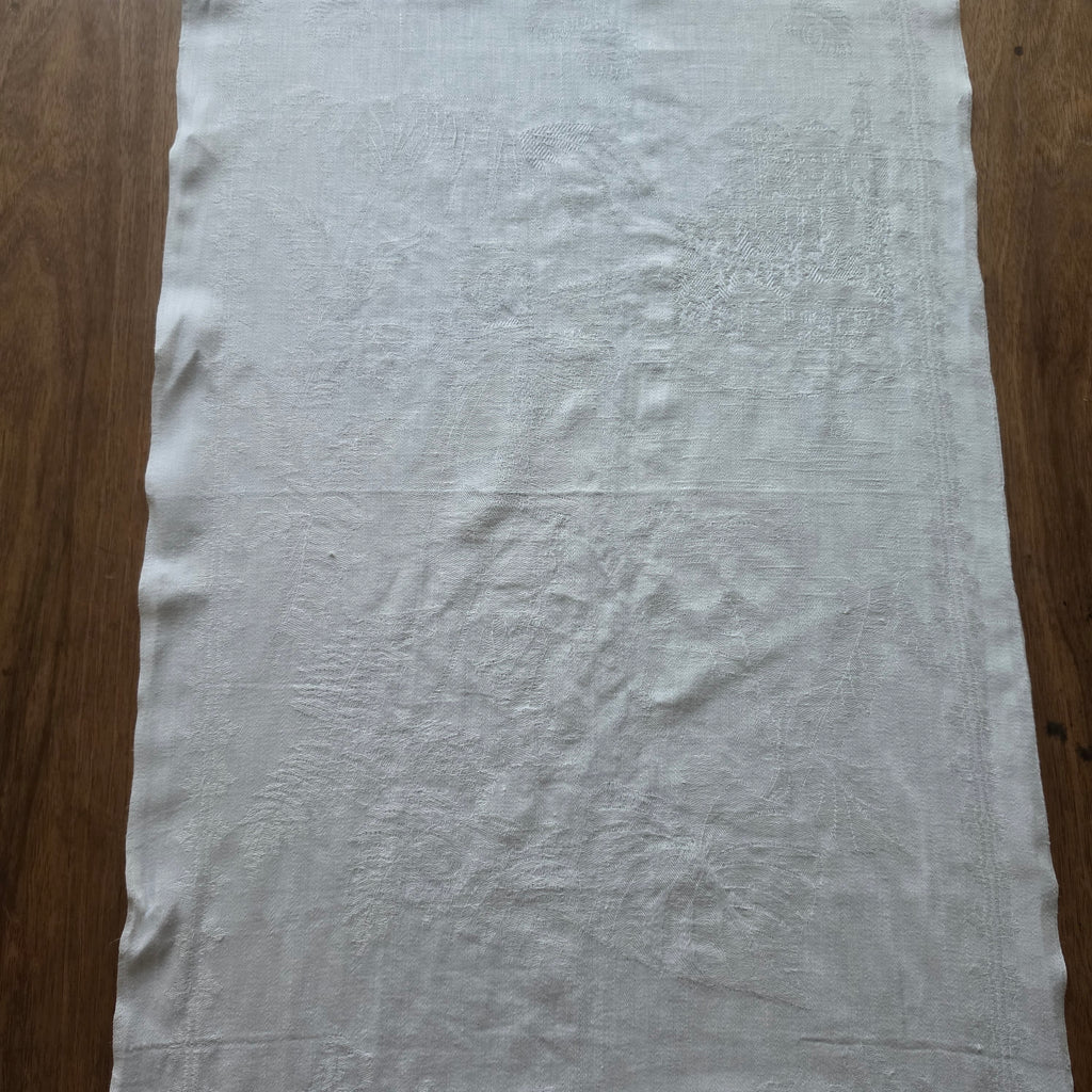 Antikes Jugendstil-Damast-Geschirrtuch - Handtuch – „Behüt dich Gott“ & Jägermotiv - 110 x 48cm
