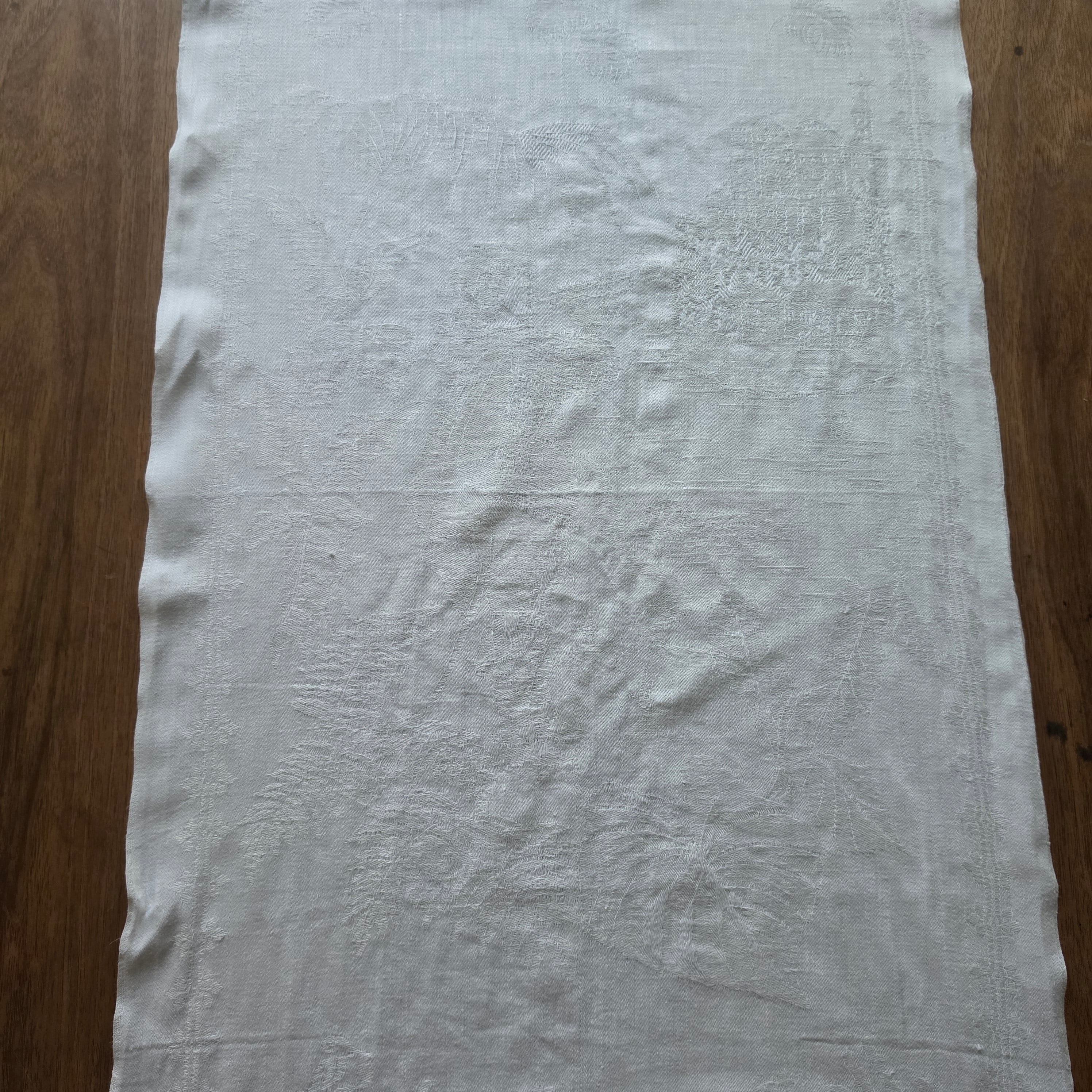 Antikes Jugendstil-Damast-Geschirrtuch - Handtuch – „Behüt dich Gott“ & Jägermotiv - 110 x 48cm