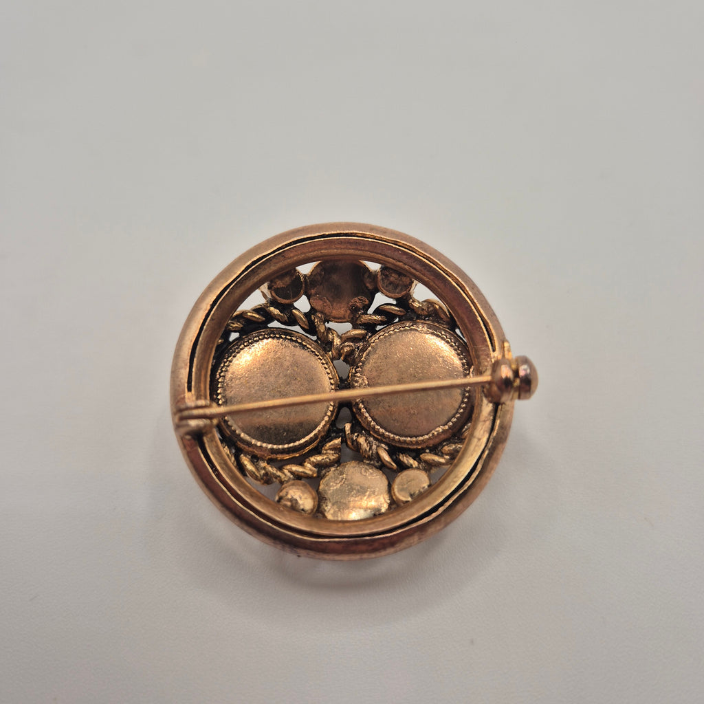 Vintage Brosche 50er Jahre gold schwarz Strassseine rund edel