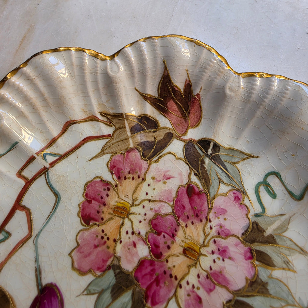 Antiker handbemalter Porzellanteller mit Blumenmalerei Goldrand um 1900