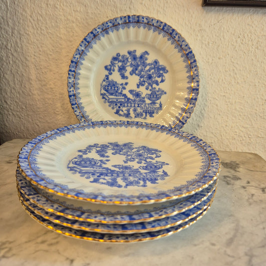 5x Antike Kuchenteller Echt Tuppack China Blau Tiefenfurt Blau Weiß & Rosslau
