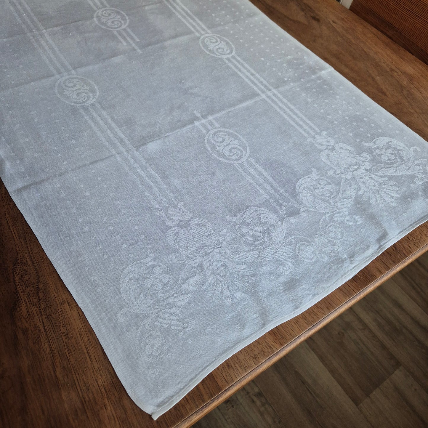 Jugendstil Küchen-&Geschirrtuch Damast mit Initialen B. und Krone 50x115cm Baumwolle weiß