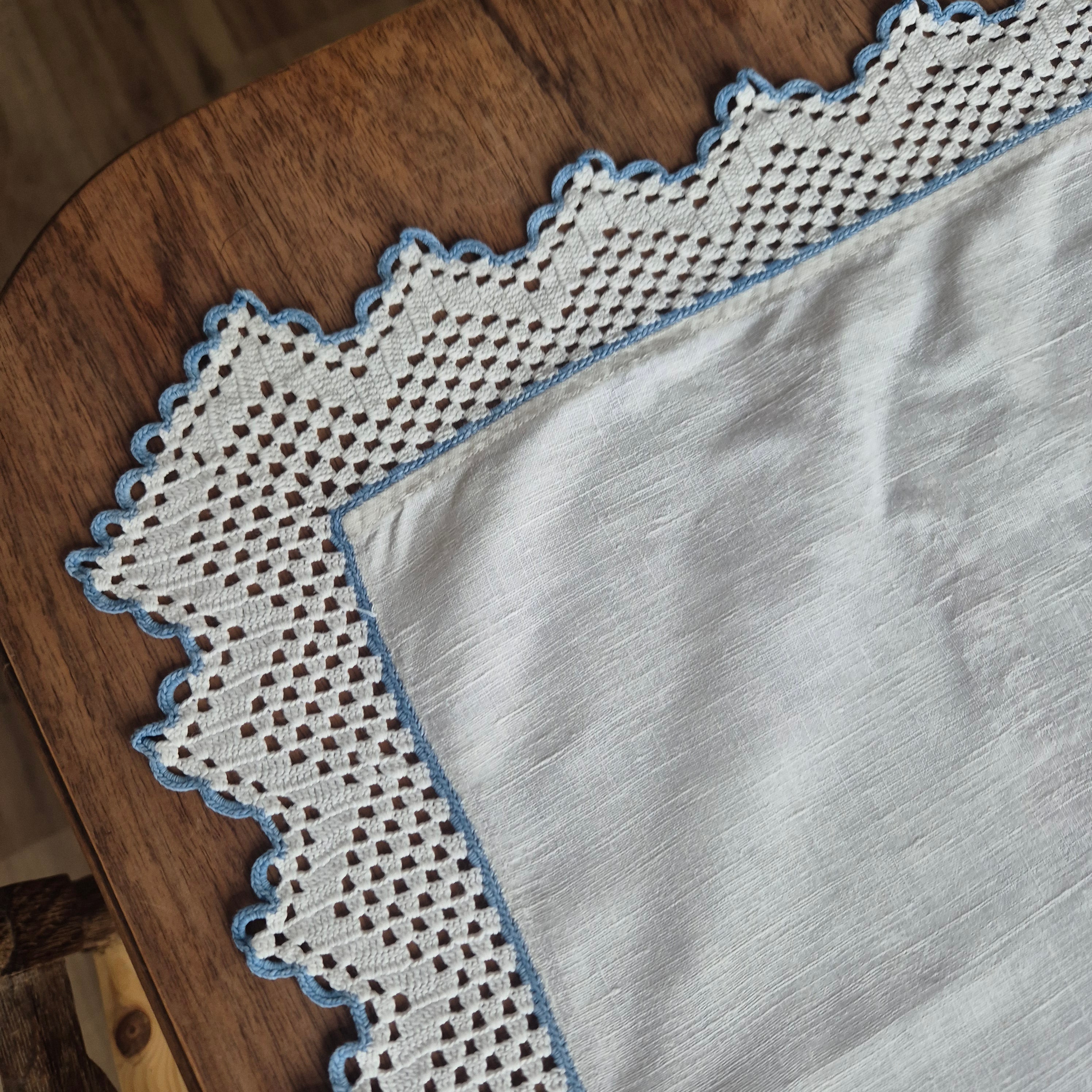 Antikes Überhandtuch Gardine blau weiß handmade 80x109cm Mini Stockflecken und Monogram M.S.