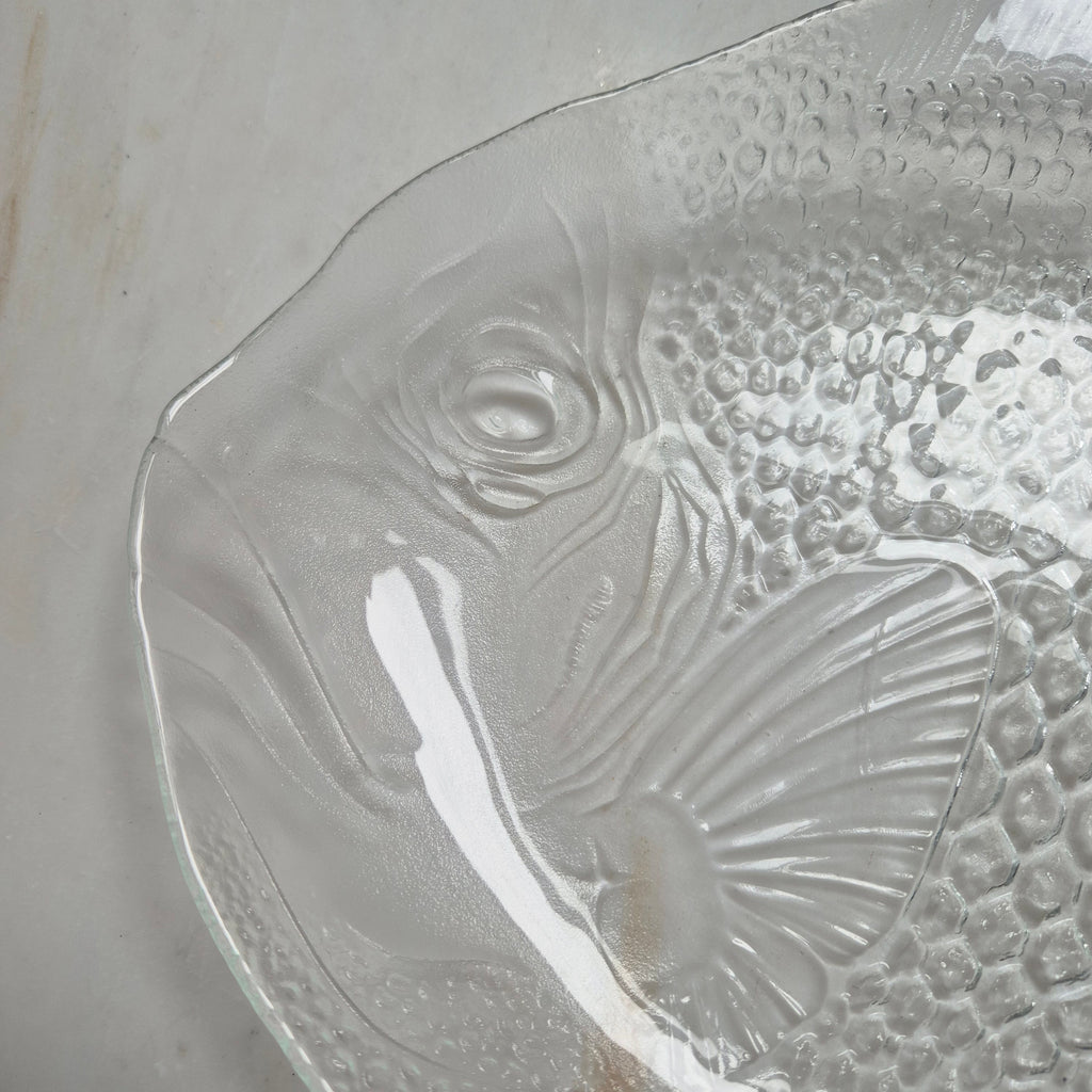 Vintage Retro Glas Schale Platte Fischmotiv Obstschale Gebäck Servierteller