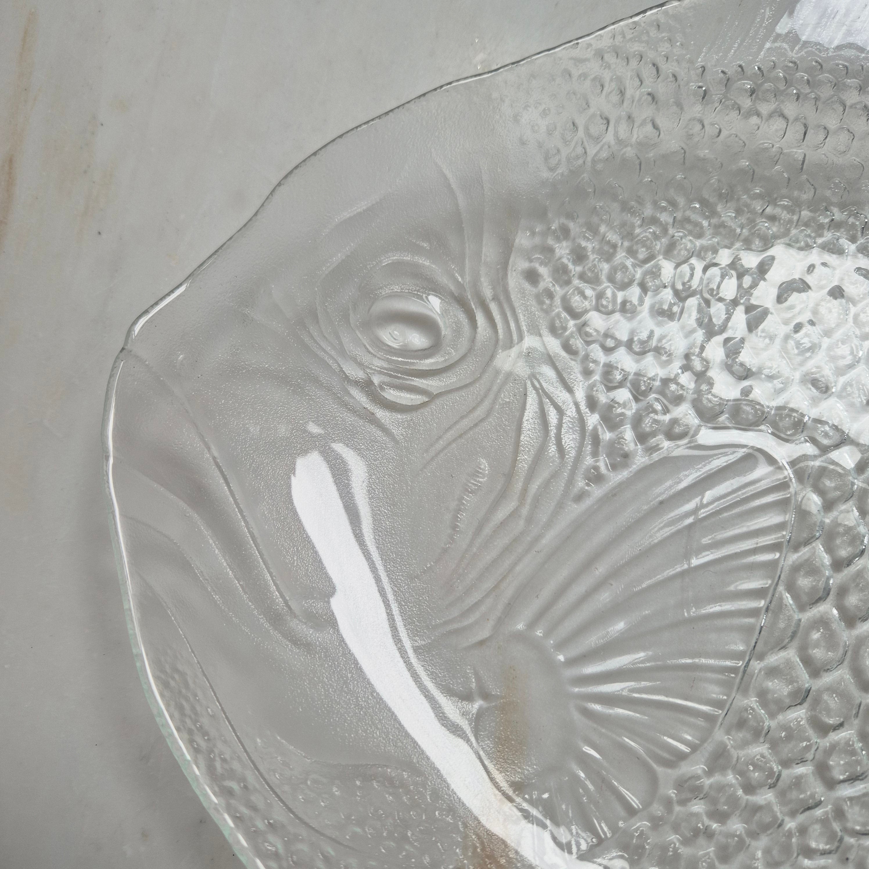 Vintage Retro Glas Schale Platte Fischmotiv Obstschale Gebäck Servierteller