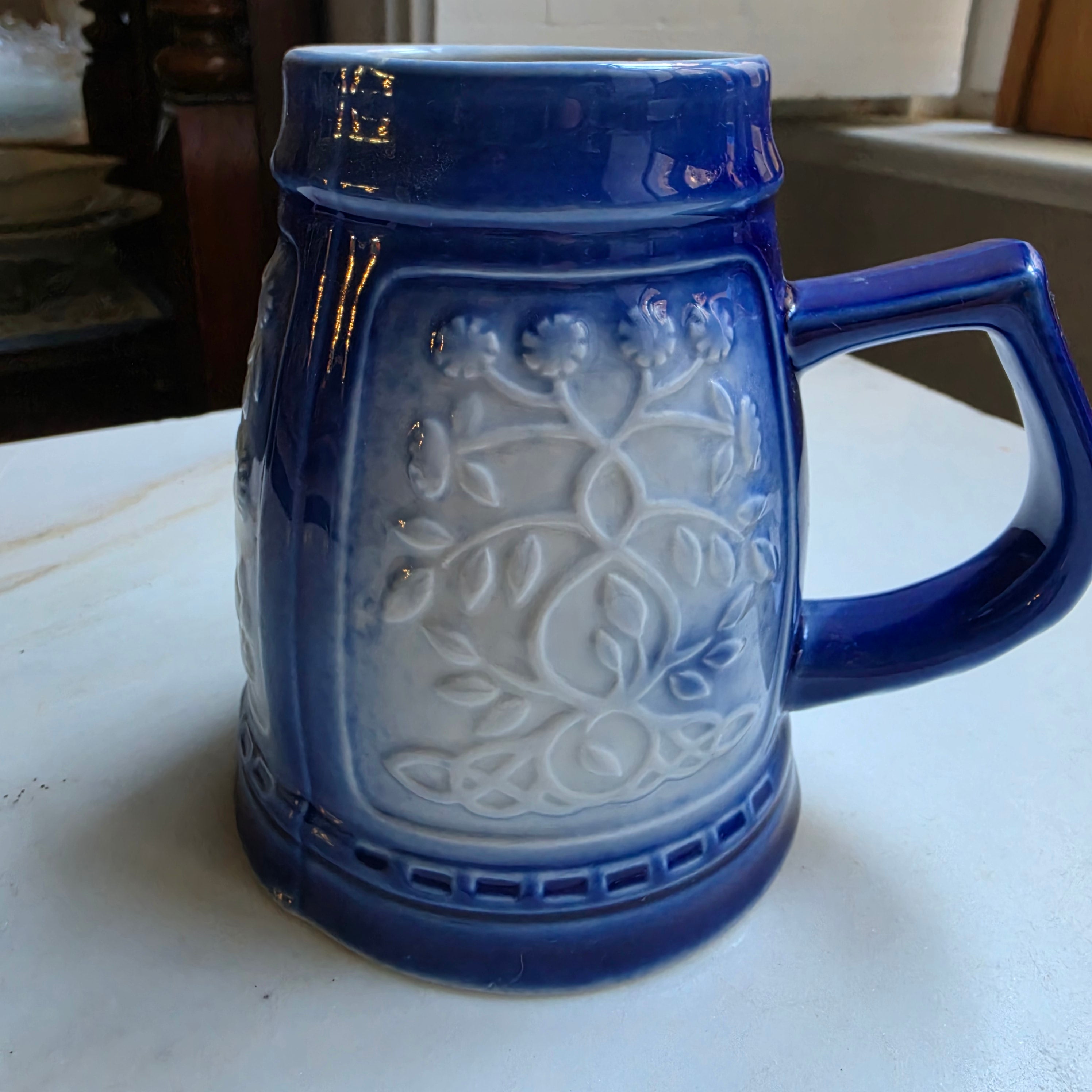 Vintage Keramik Bierkrug oder auch Vase Geschenk blau weiß