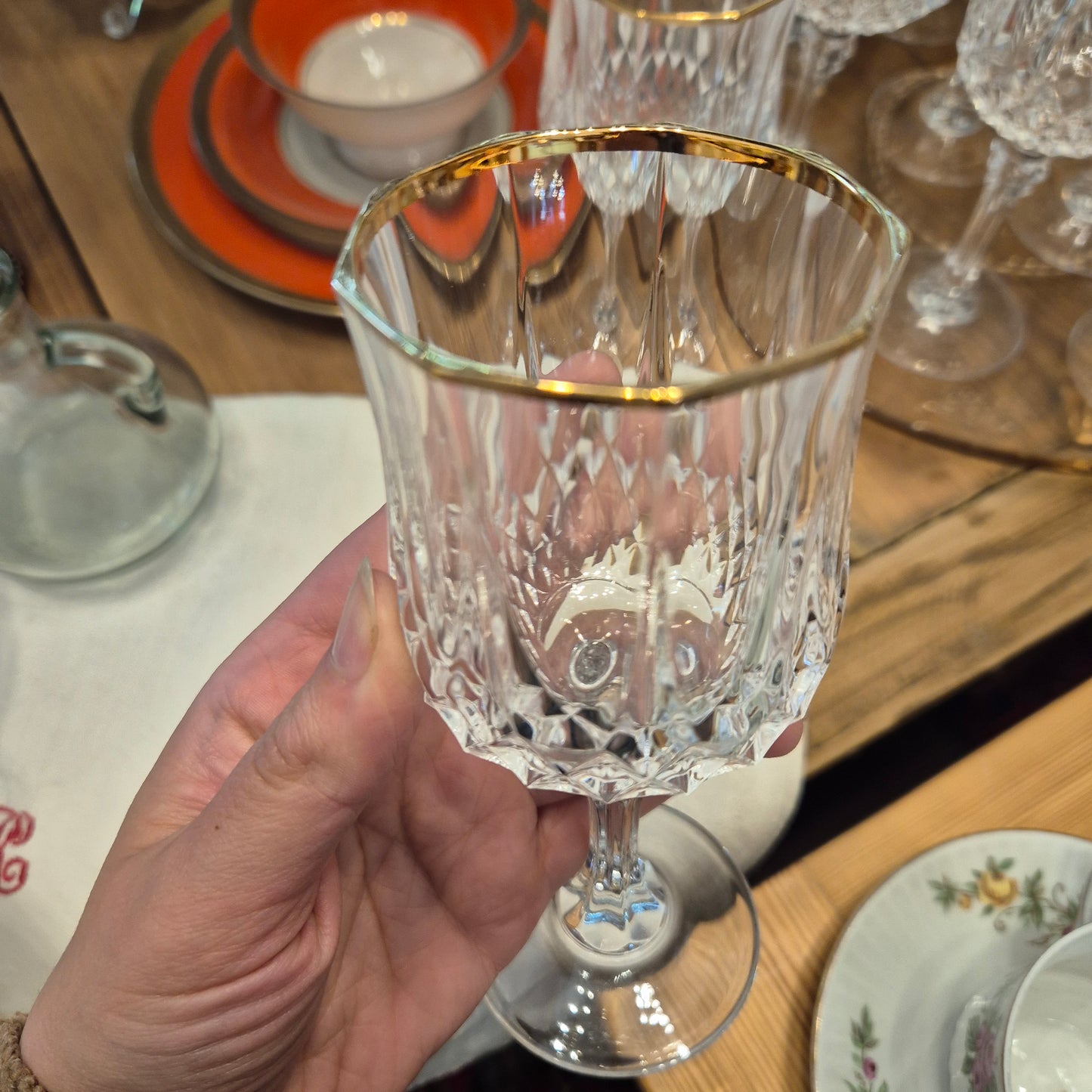 Weinglas Longchamp Art Cristal d'Arques mit Goldrand