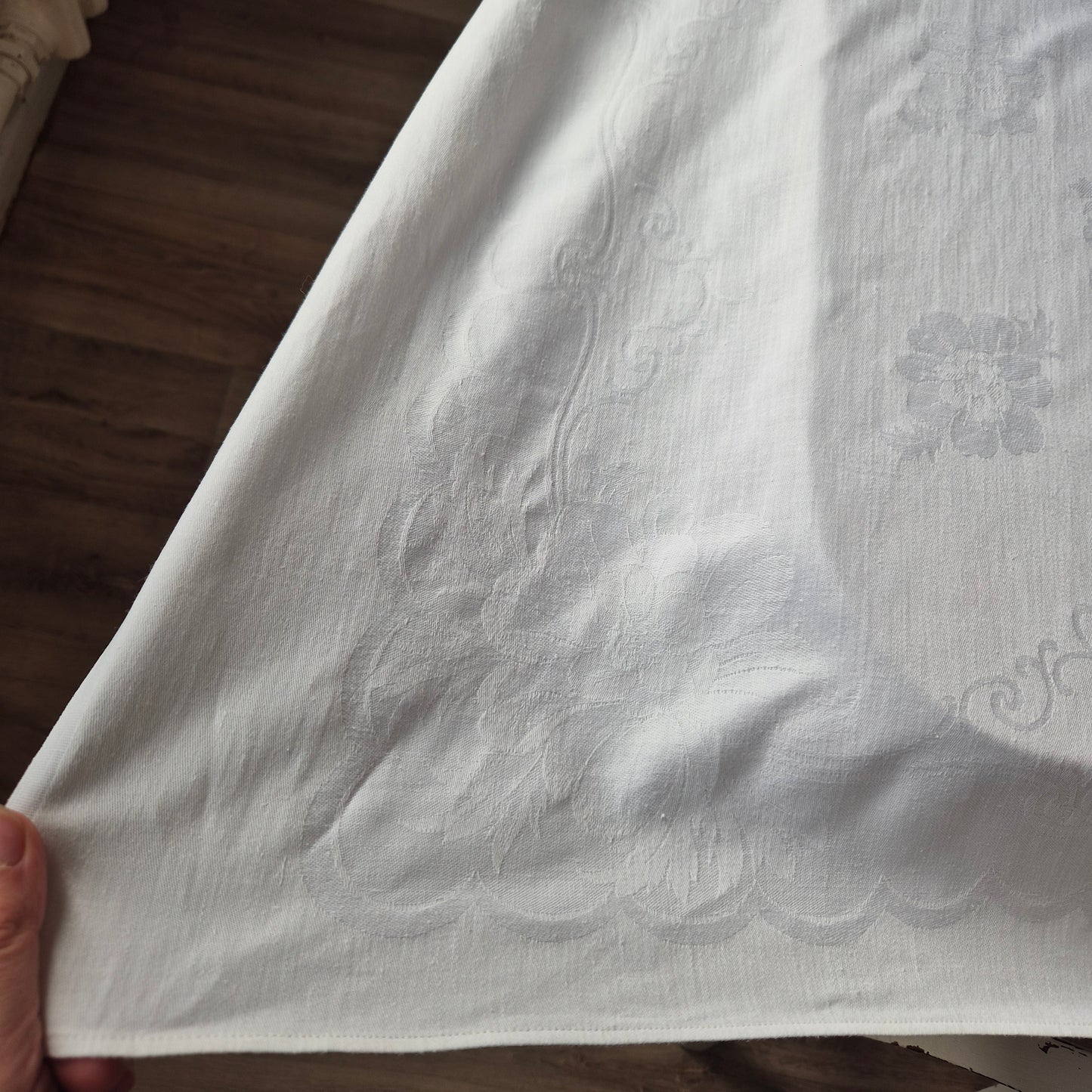 Vintage Tischdecke Damast weiß 110x160cm Art Jugendstil