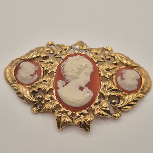 Handmade Vintage Gürtelschnalle Trachtenschnalle Taillengürtel Cameo Stil gold weiß mit leichten Abplatzern