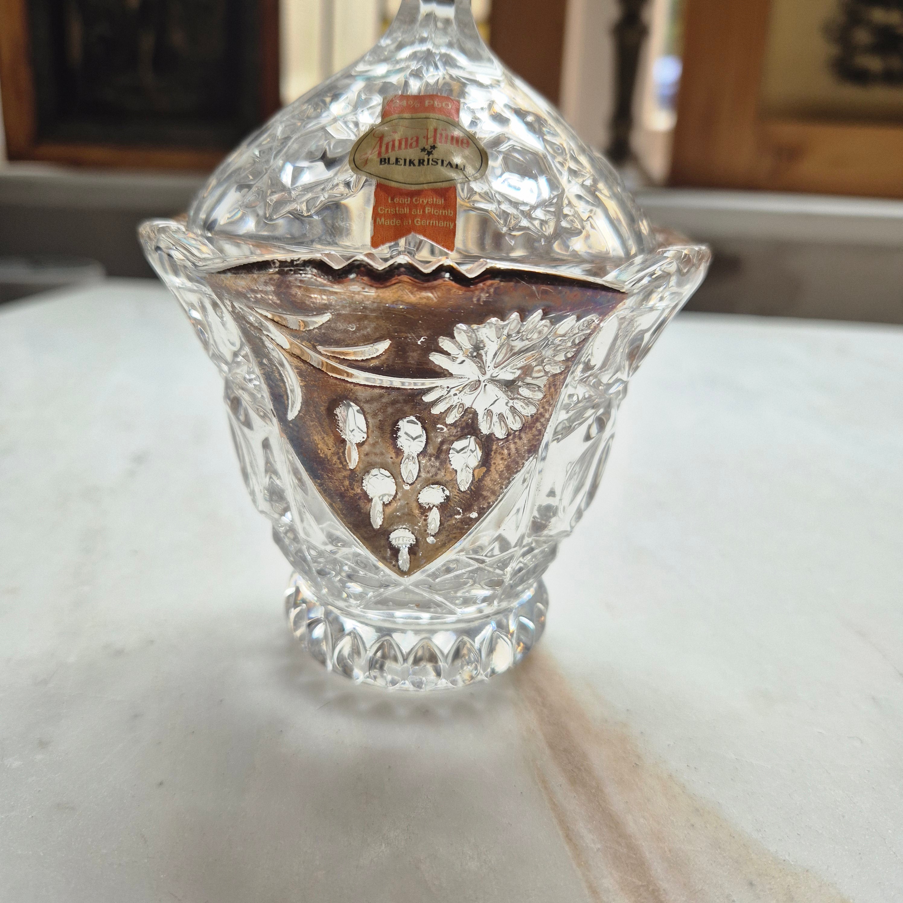 Vintage Bonboniere Schale aus Bleikristall mit Deckel - von Anna Hütte