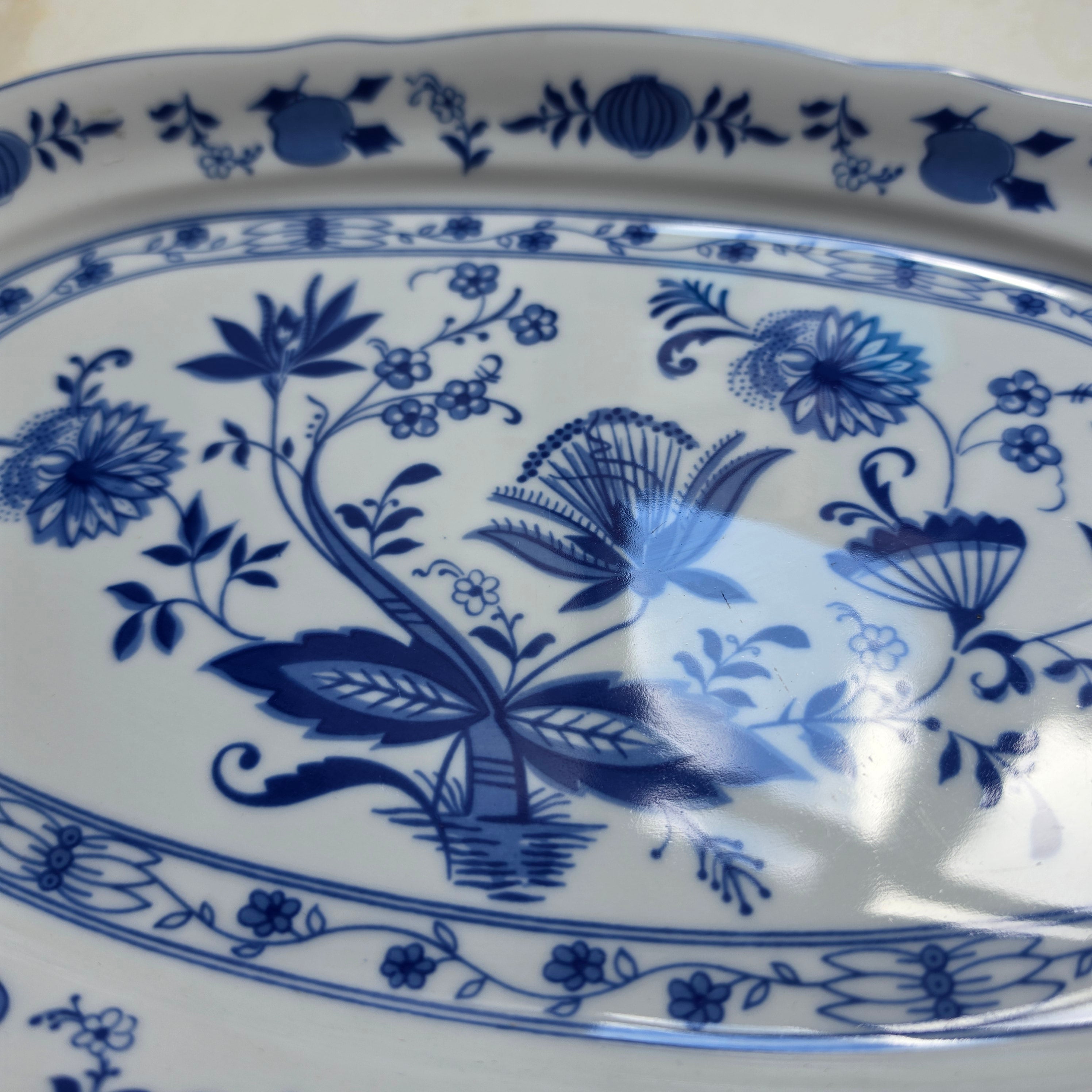 Wellco Design Porzellan Zwiebelmuster Servierplatte Teller blau weiß