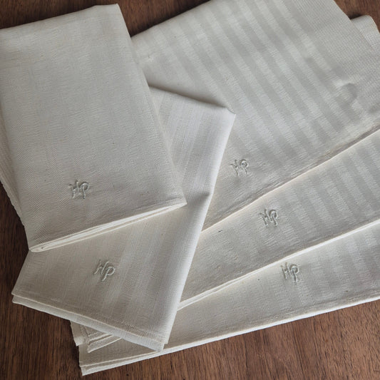 5x Antike Jugendstil Leinen Küchen-&Geschirrtücher mit Monogram H.P.