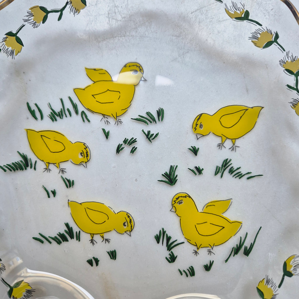 Vintage Küken Servierteller Ostern Glockenrand Gewellter Rand Glas