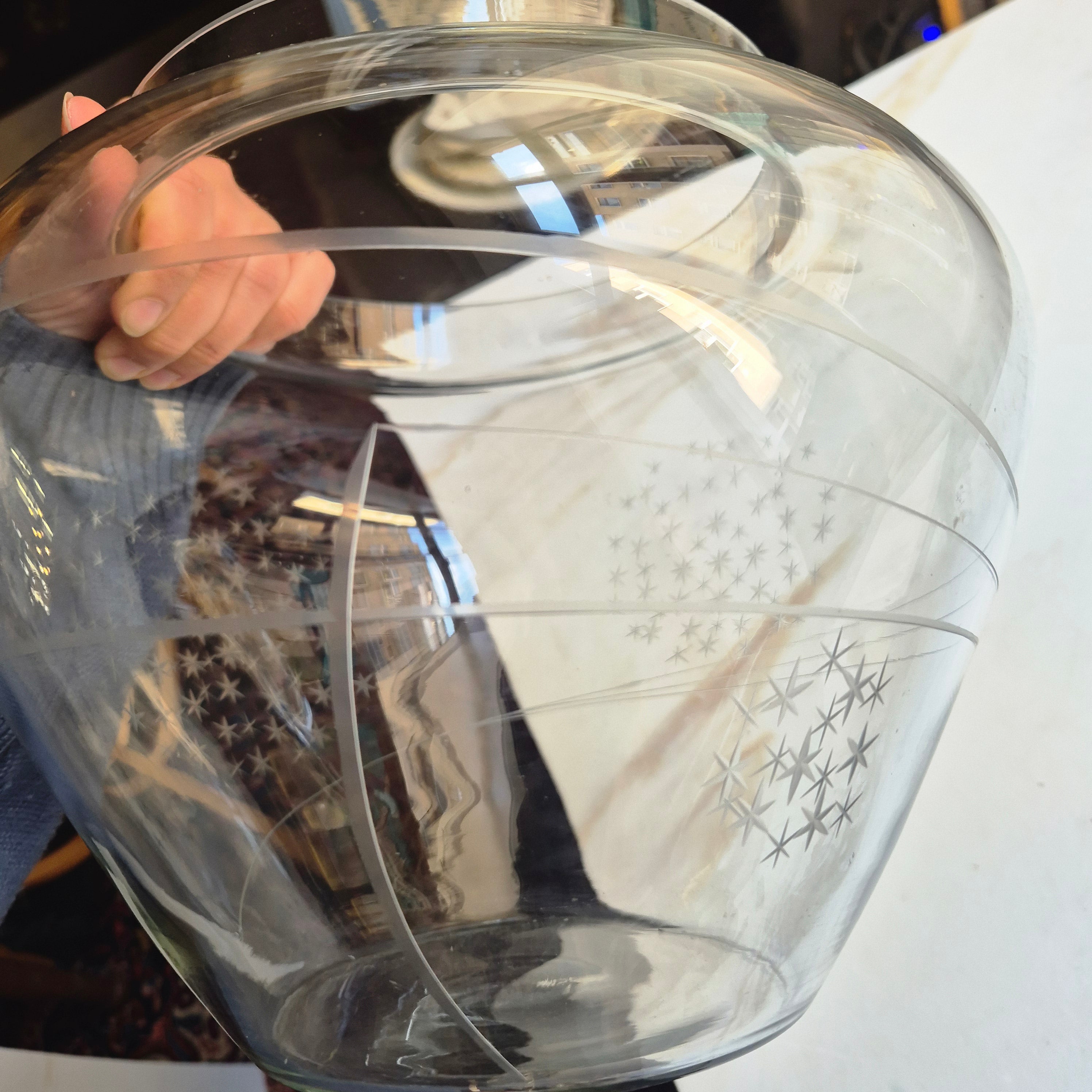 Große Vintage Glas Vase 70er Jahre Blumen