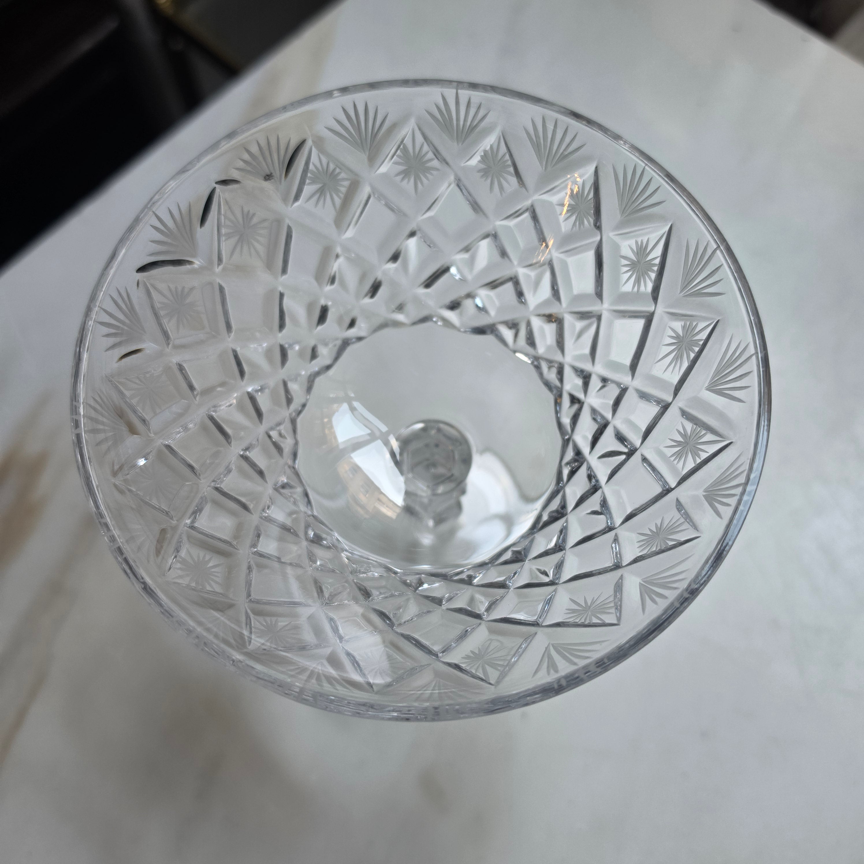 Große Vintage Kristall-Champagnerschale / Dessertschale mit edlem Sternschliff | Hochwertiges Bleikristall, Mid-Century