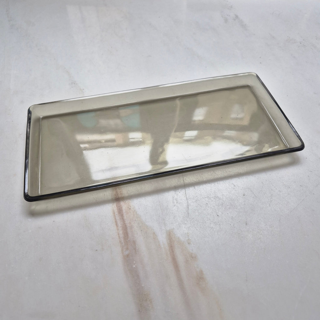 Vintage Glasschale - Schmuckschale - Ablage - Rauchglas - Glasplatte