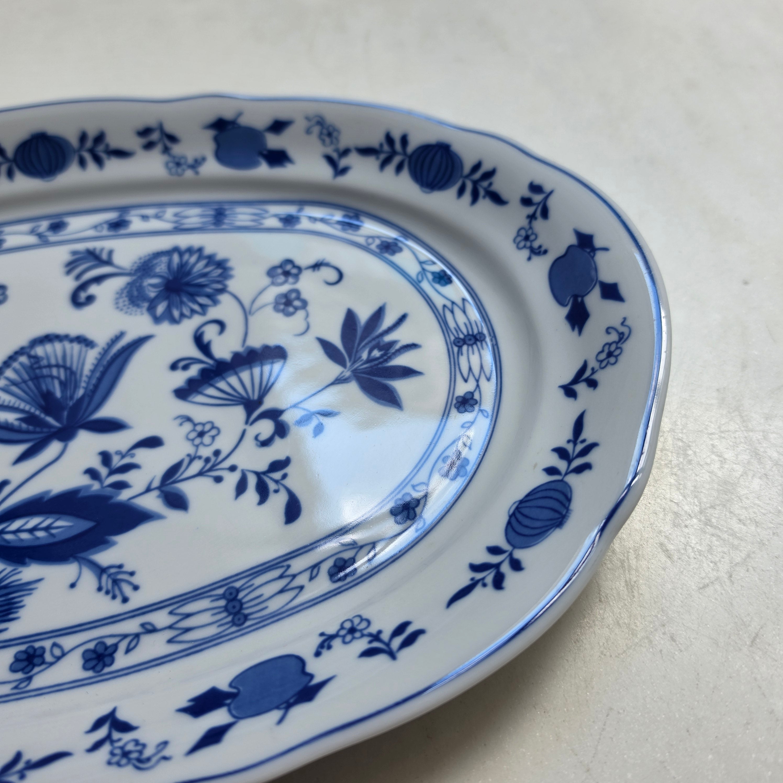 Wellco Design Porzellan Zwiebelmuster Servierplatte Teller blau weiß