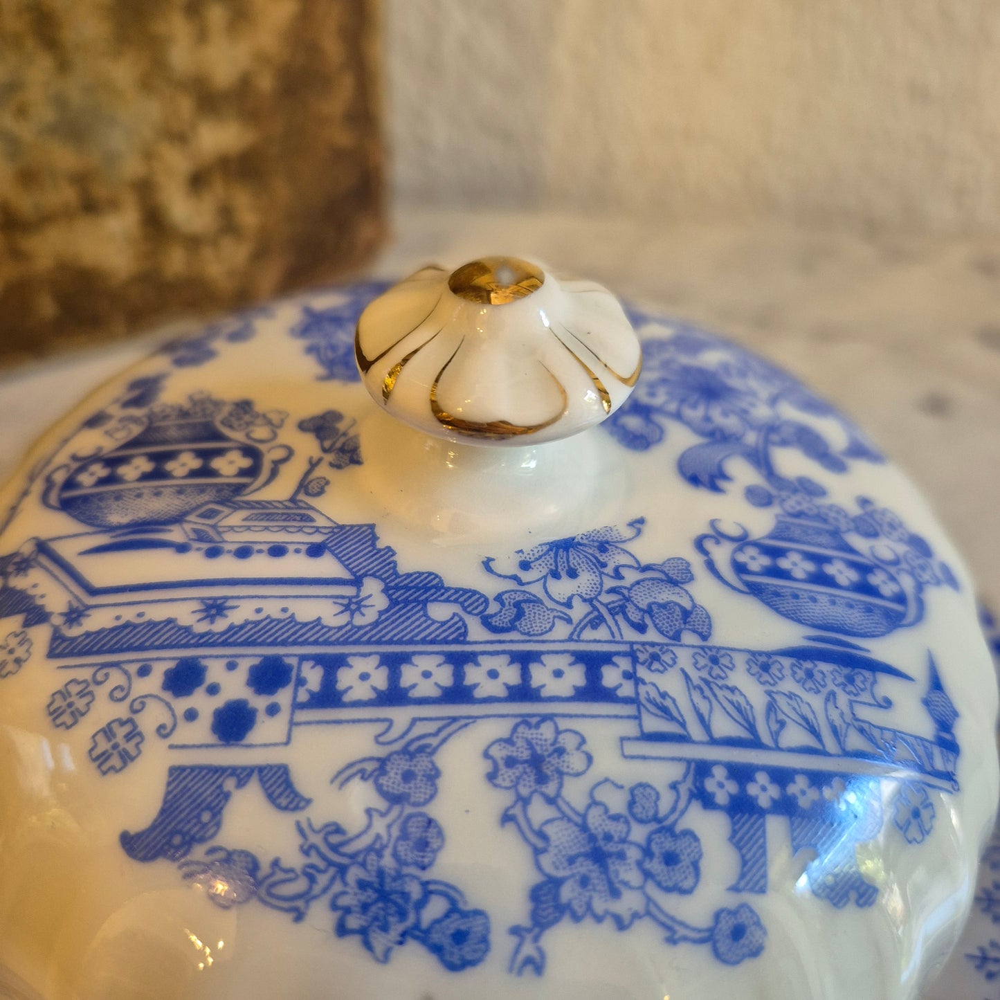 Antike Porzellan Butterdose Echt Tuppack China Blau Tiefenfurt Blau Weiß