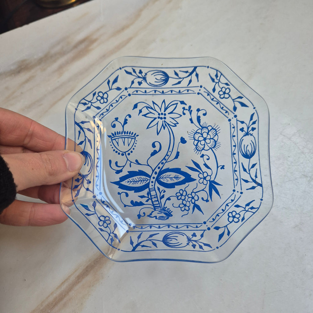 Vintage Zwiebelmuster hauchdünne Glas Schale/ Ringschale blau