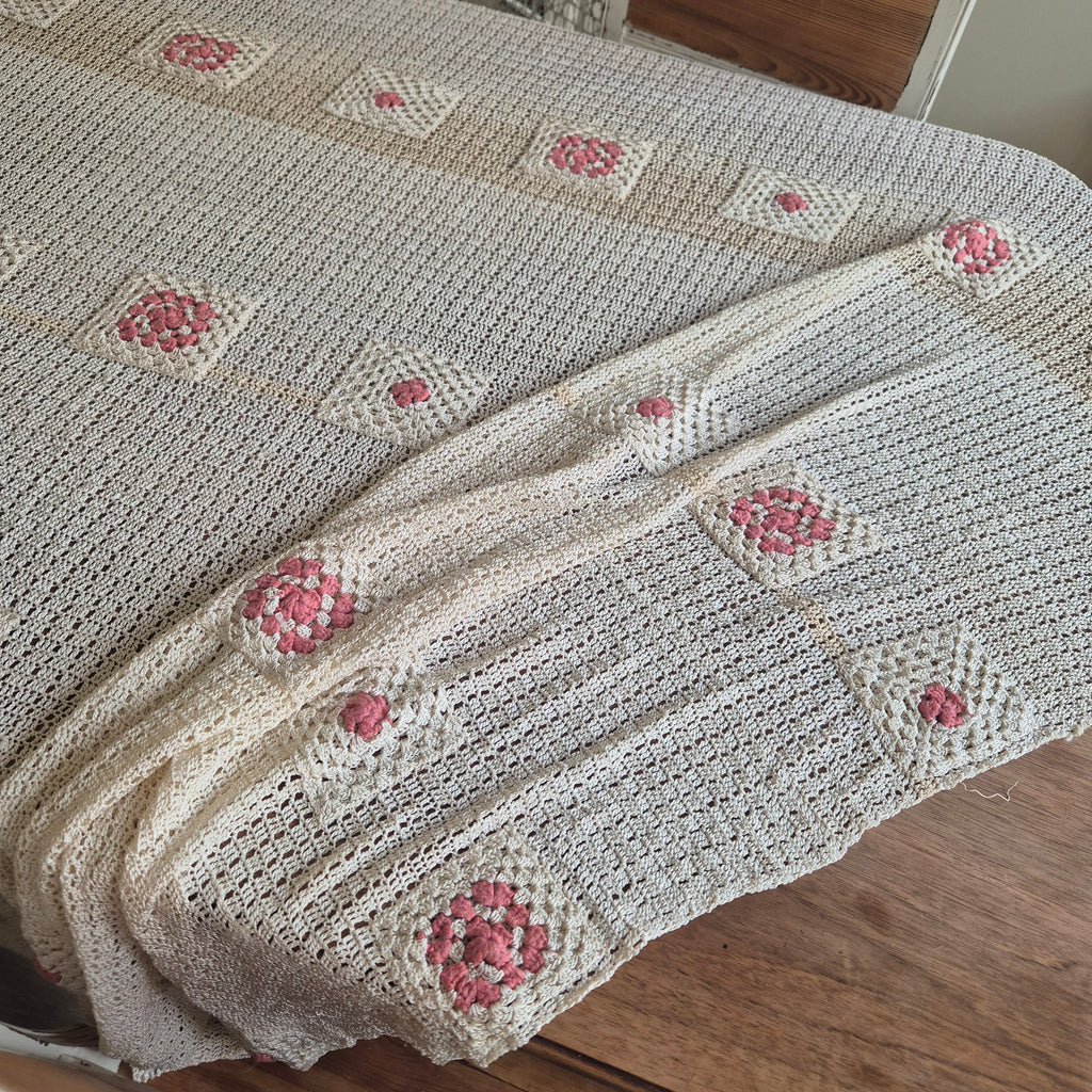 Vintage Häkel Tischdecke Creme beige 140x200cm
