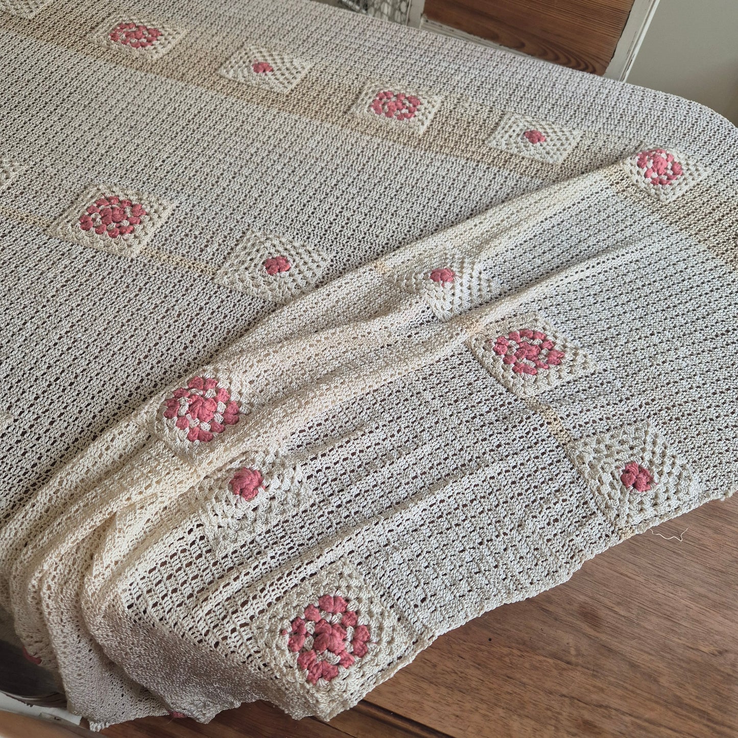 Vintage Häkel Tischdecke Creme beige 140x200cm