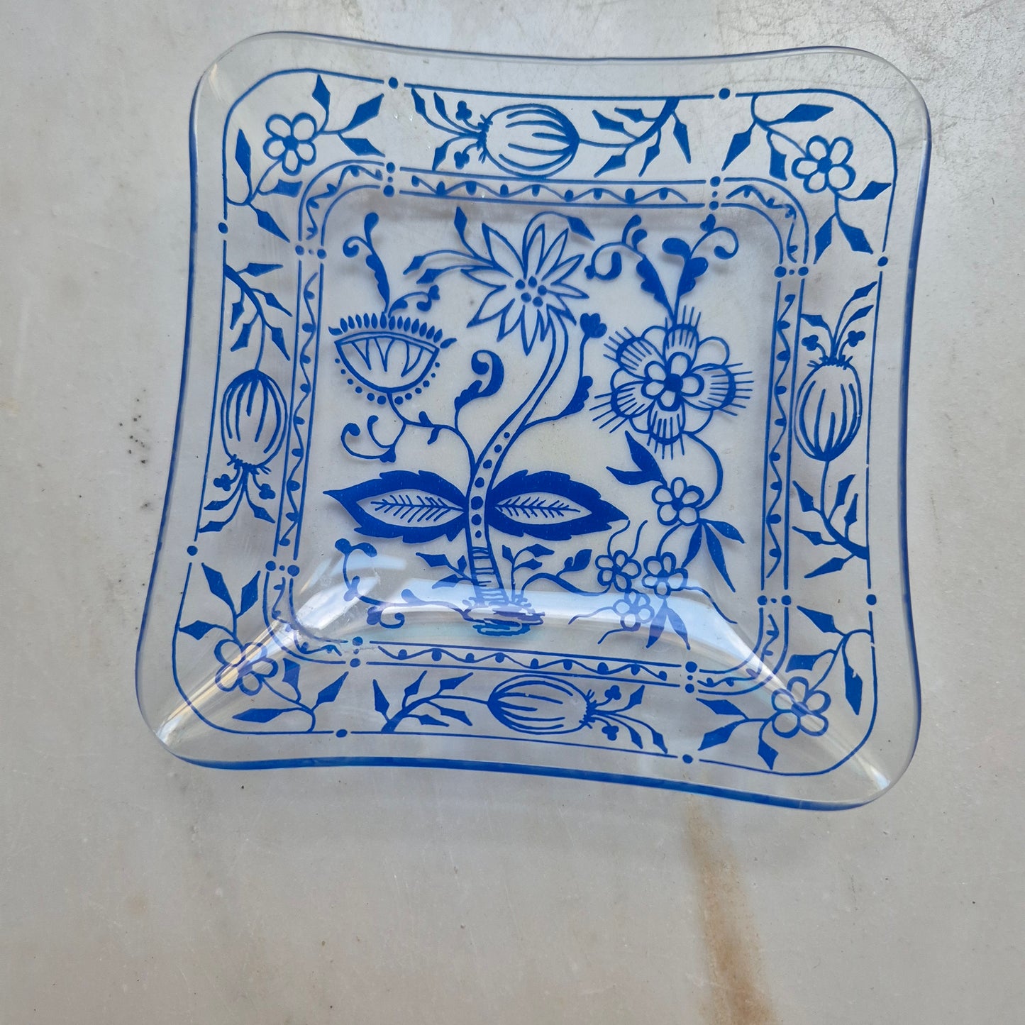 Wunderschöne Zwiebelmuster Retro Schale Ringschale Schmuckschale Vintage blau Glas