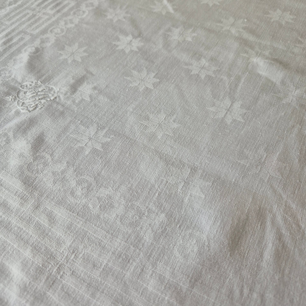 Antike Jugendstil Serviette/Mitteldecke weiß 69x63cm Damast Monogram M.B.