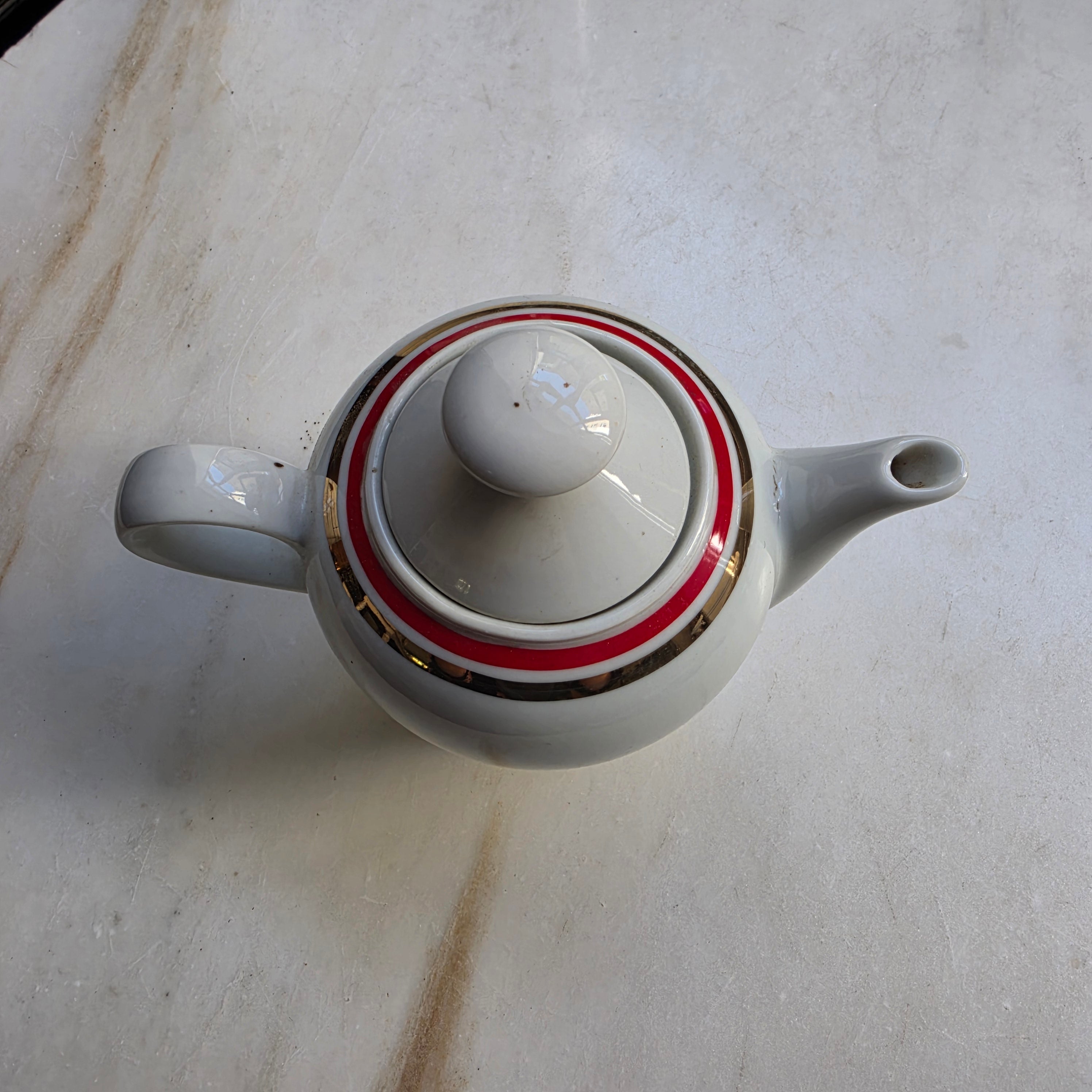 Colditz Tee Kaffeekanne Kanne Mokka Vintage weiß rot gold klein