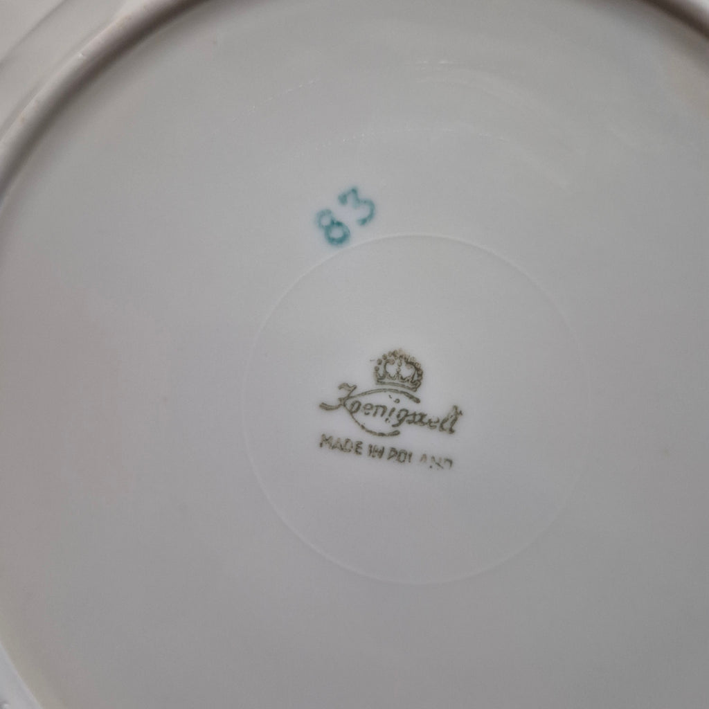 6x Antike Suppenteller Blumendekor weiß Goldrand Koenigszelt Made in Poland