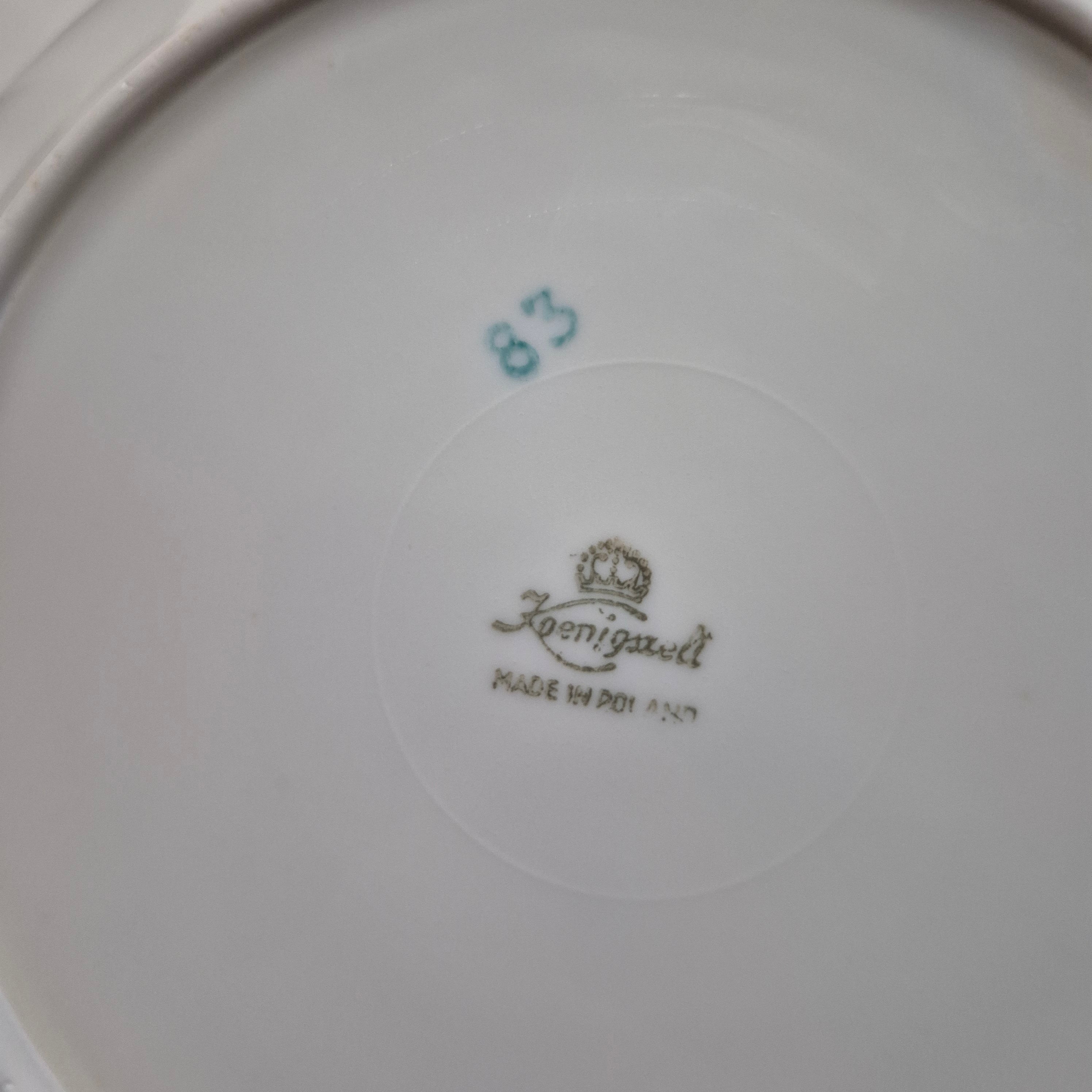 6x Antike Suppenteller Blumendekor weiß Goldrand Koenigszelt Made in Poland
