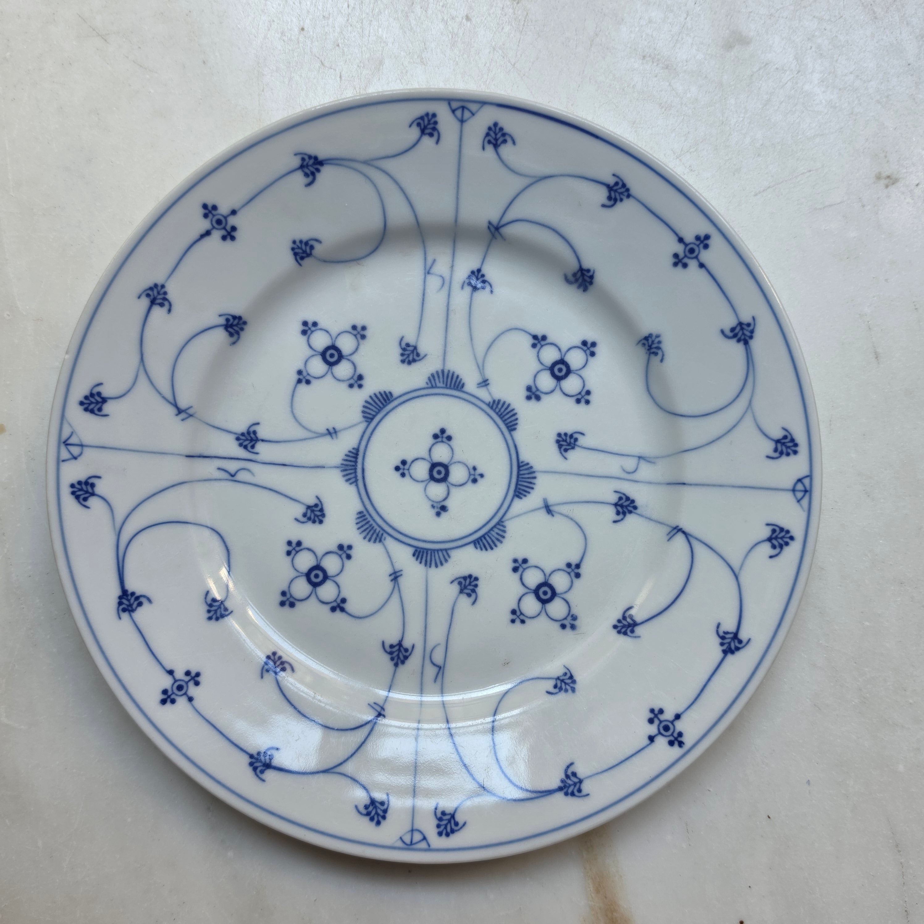 Vintage Moschendorf Bavaria Porzellan-Teller - Strohblume Blau-Weiß - Made in GDR / DDR