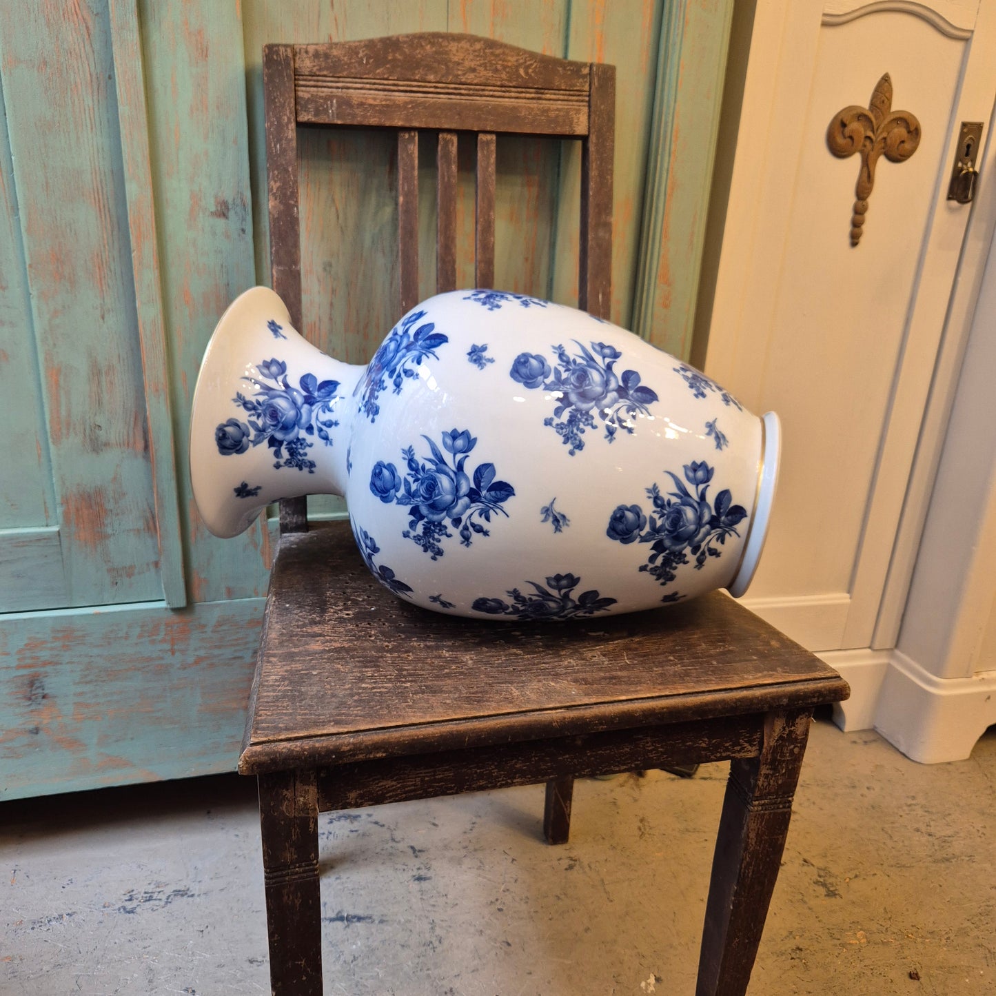 Antike große Porzellan Vase Schuhmann Bavaria Arzberg Germany Echt Kobalt blau weiß gold