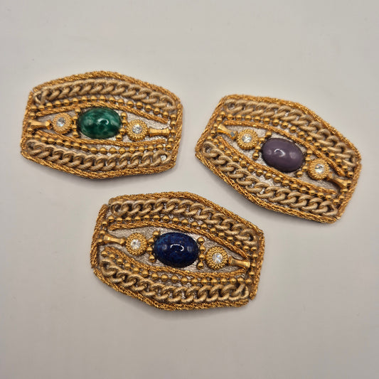 Vintage Gürtelschnalle Trachtenschnalle Taillengürtel 80er Handmade goldfarbend blau lila grün