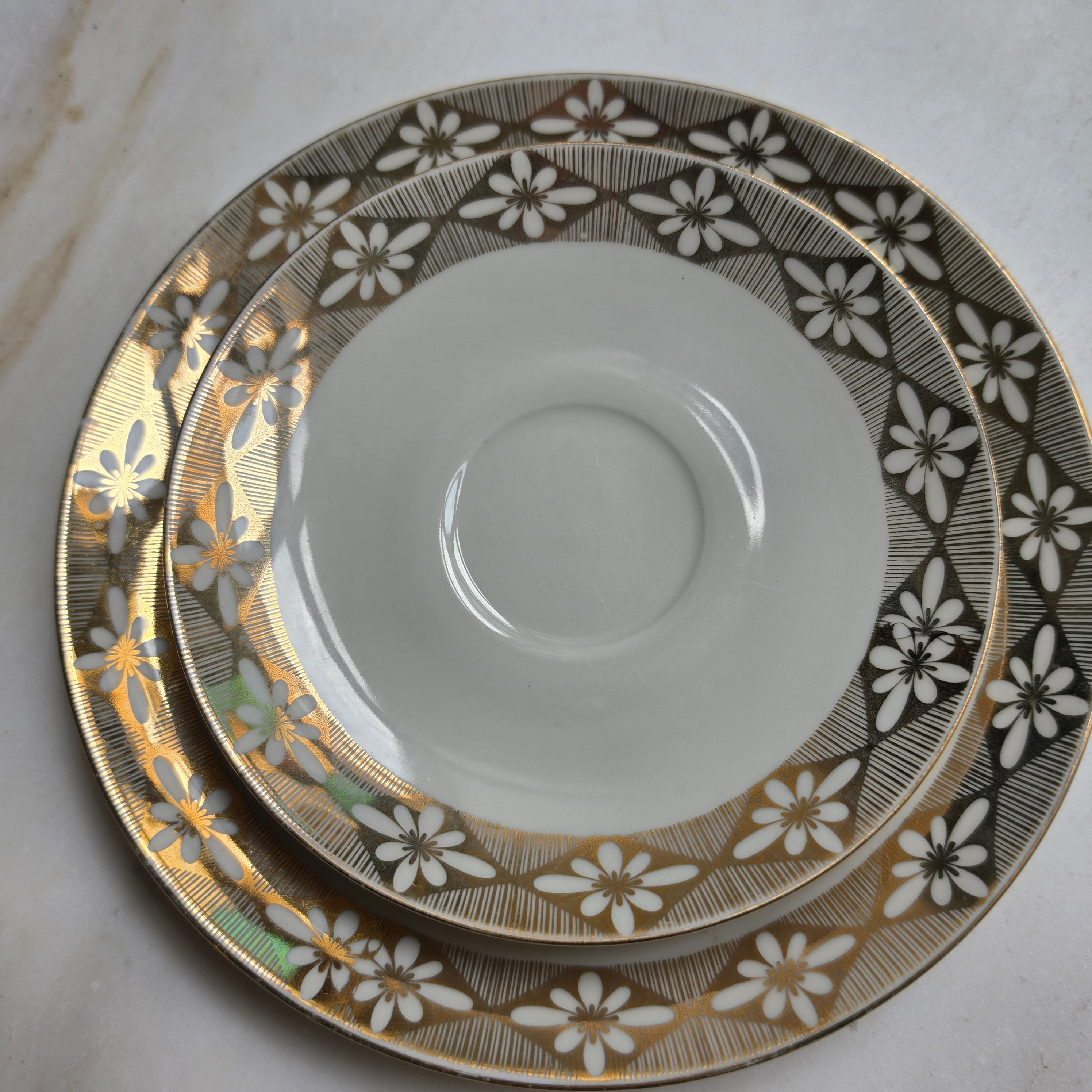 Vintage Porzellan Gedeck 3-teilig – Winterling Marktleuthen Bavaria mit Golddekor & Blumenmotiv