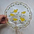Vintage Küken Servierteller Ostern Glockenrand Gewellter Rand Glas
