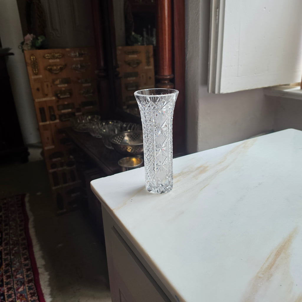 Elegante Kristallglas-Tischvase mit Brillantschliff – Vintage Deko