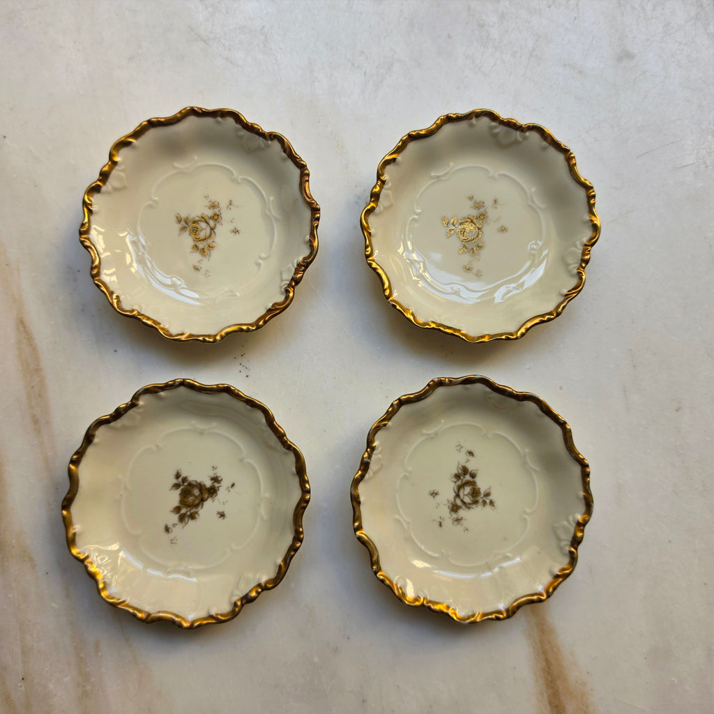 4er-Set Vintage Konfektschälchen / Pralinenteller – Porzellan Schönwald Bavaria mit Goldrand