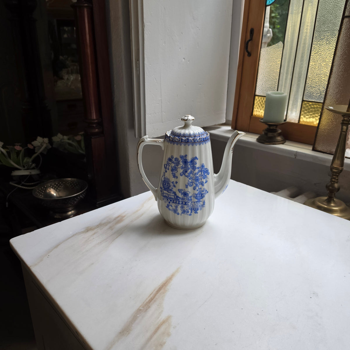Antike Kaffeekanne Echt Tuppack China Blau Tiefenfurt Blau Weiß
