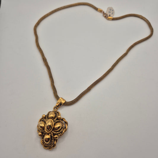 Vintage Halskette mit Anhänger edel Unikat Handmade 80er Jahre goldfarebnd Traubenform