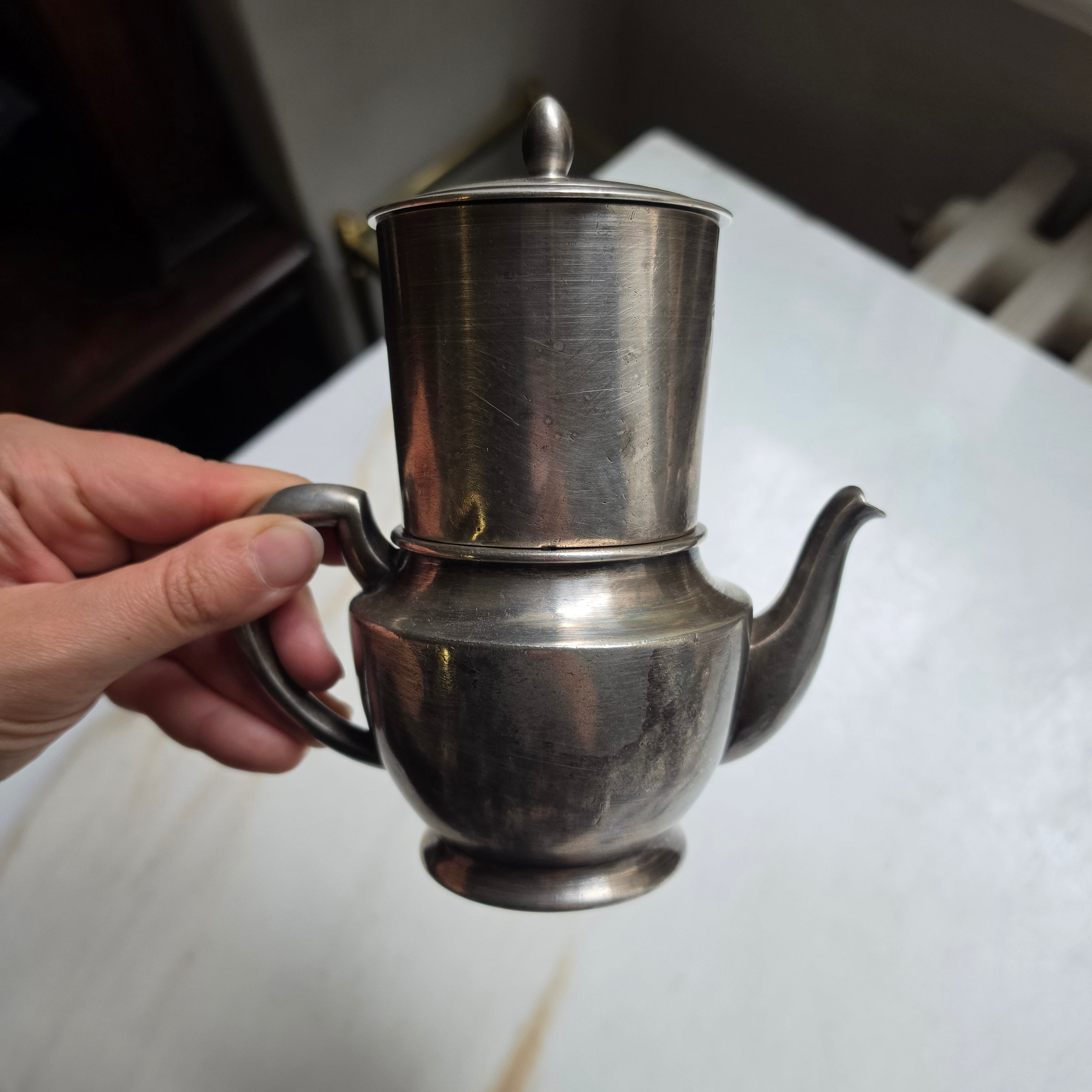 Antiker WMF Espressokocher / Kaffeekanne – Versilbert, 0,3L mit Innensieb, ca. 1920-1940
