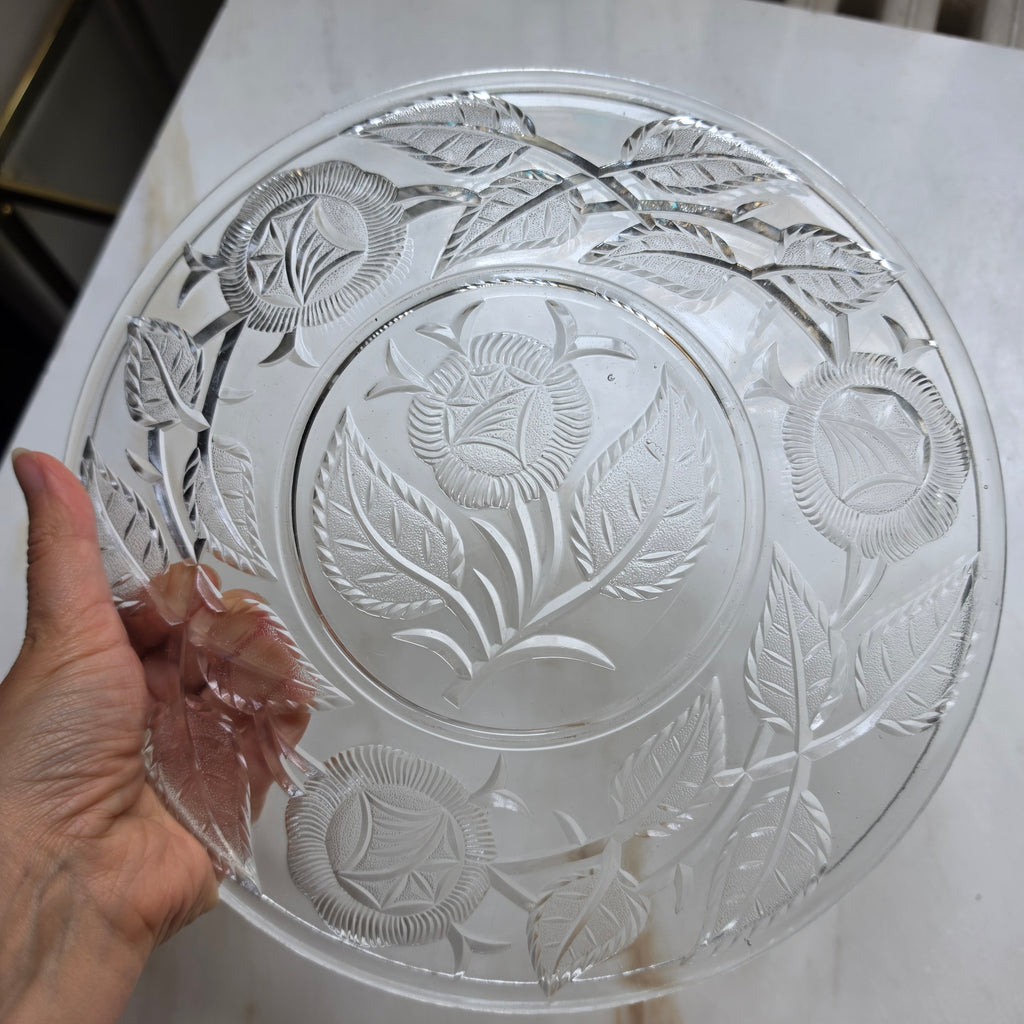 Alte Vintage Kristall Glas Schale Teller Obstschale Deko Blumen Rosen Obstteller