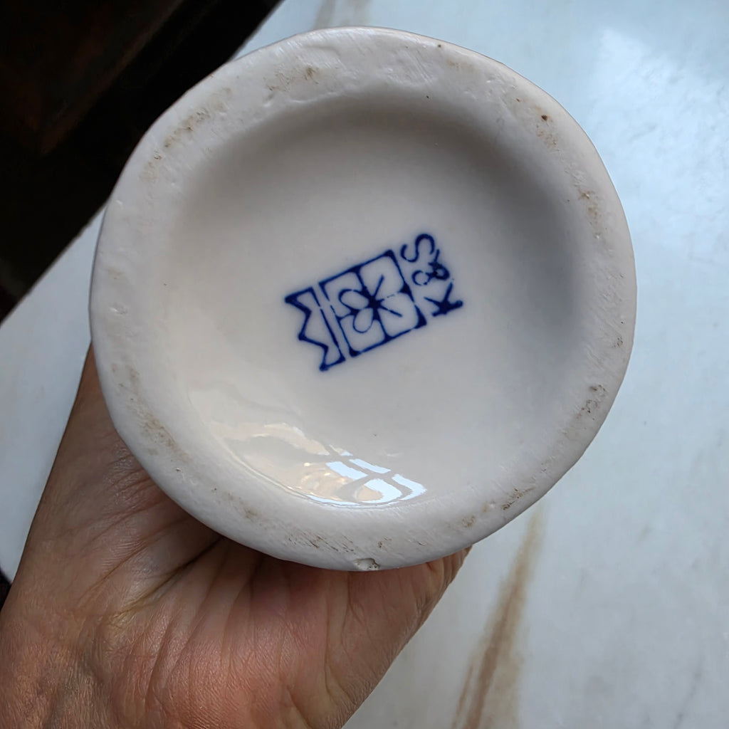 Antike Handbemalte Porzellan Vase von K&S weiß blau